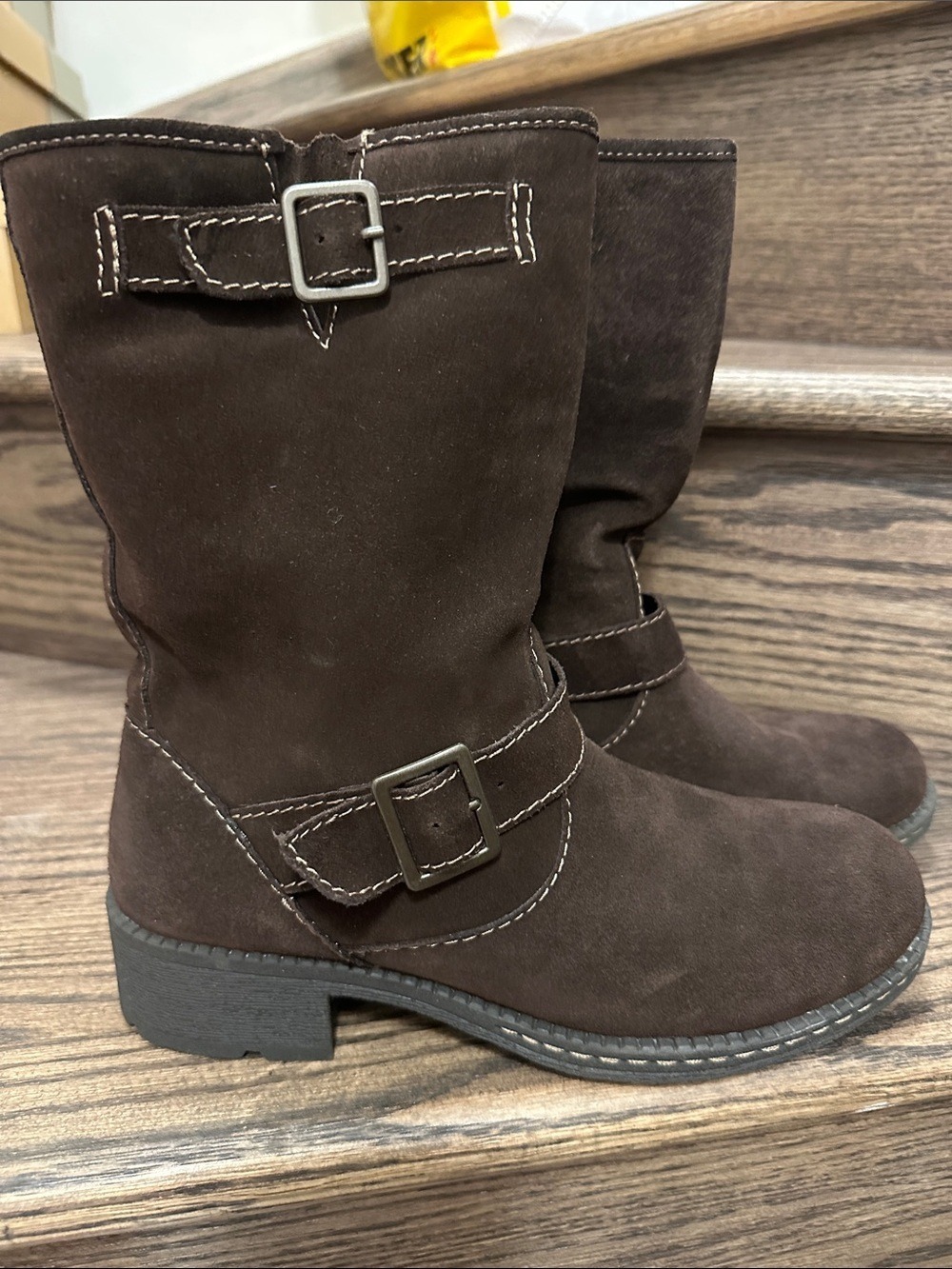 G.H. Bass & Co. Naples Chocolate Brown Suede Combat Moto Biker Boots